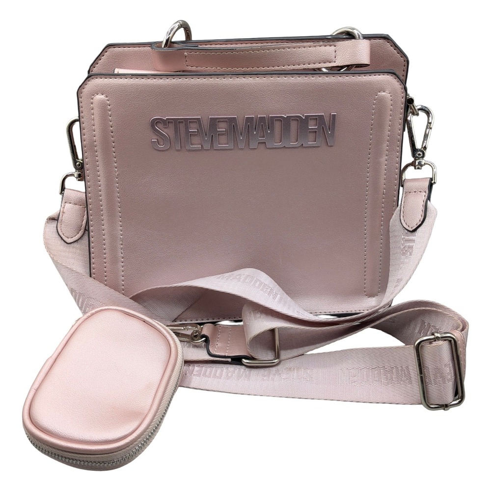 Steve Madden Pink Crossbody Bag with Matching Coin Pouch and Logo Strap - Picture 1 of 7